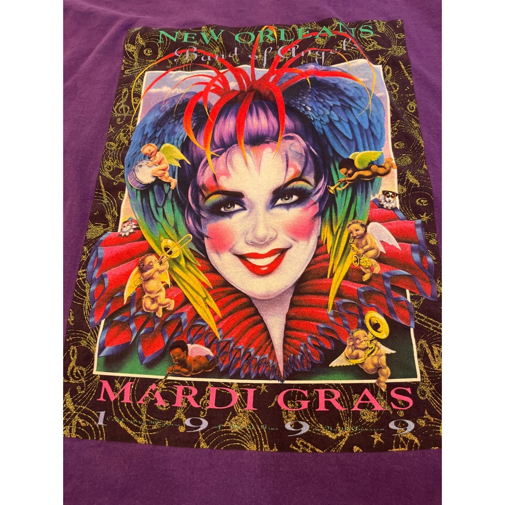 Vintage 1999 Mardi Gras New Orleans Band of Angels Purple T-Shirt Mens XXXL